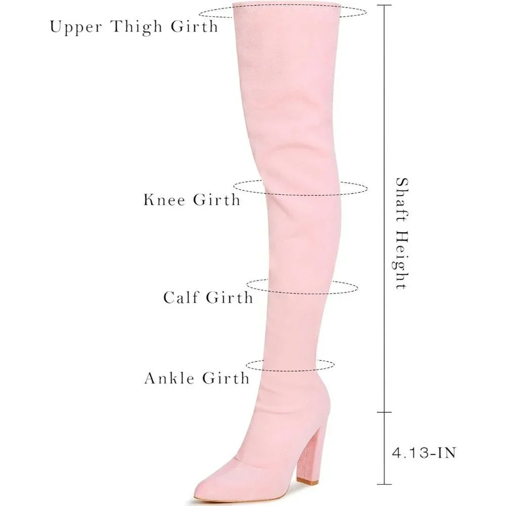 Women's Pink Suede Thigh High Boots Pointed Toe Over The Knee High Winter Boot